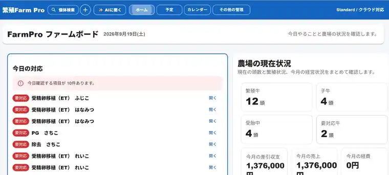 現在のFarmProファームボード画面